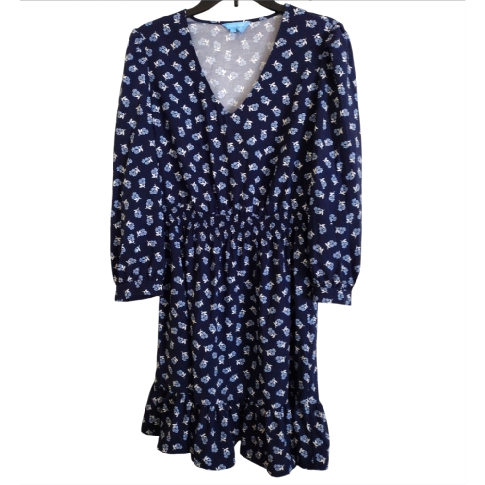 Draper James navy multicolor floral lightweight dress ruffle hemline size Medium